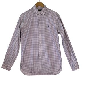 Ralph Lauren Men's Long Sleeve Shirt, Pink w/ Blue Grid, Size 15